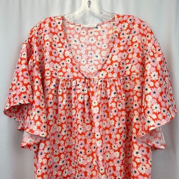 FSL Apparel Womens Multicolor Floral Short Sleeve Floral Blouse Top Size Small - Picture 3 of 8